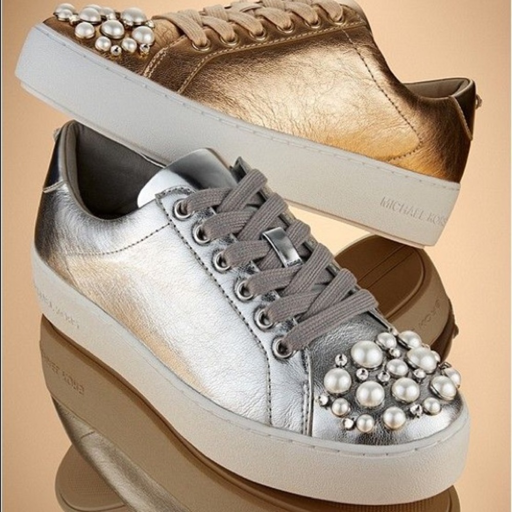 Michael Kors Poppy Embellished Metallic Sneakers